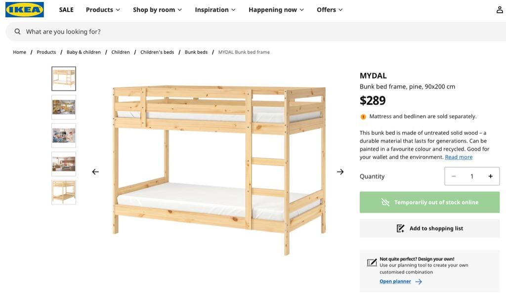IKEA MYDAL Bunk Bed & MALFORS Foam Mattress, Furniture & Home Living