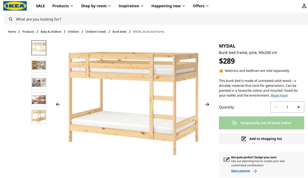 ikea mydal bunk bed mattress size
