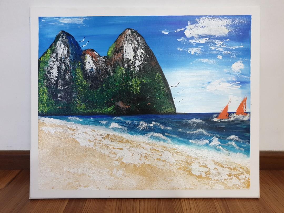 Island Scenery Painting, Design & Craft, Handmade Craft on Carousell