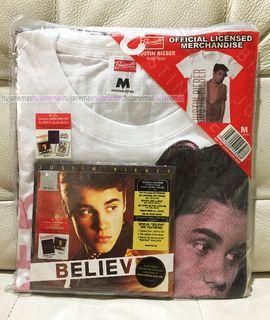 JUSTIN BIEBER - Believe 2012 UNIVERSAL MUSIC LIMITED EDITION DIGIPAK ORIGINAL CD + DVD + OFFICIAL LICENSED MERCHANDISE T-SHIRT (Size - M) - Retail Price $99.90