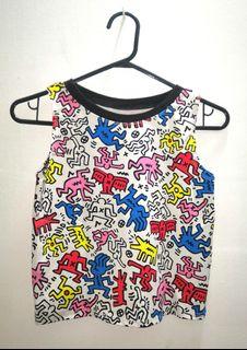Keith Haring Style Print Sleveless Top