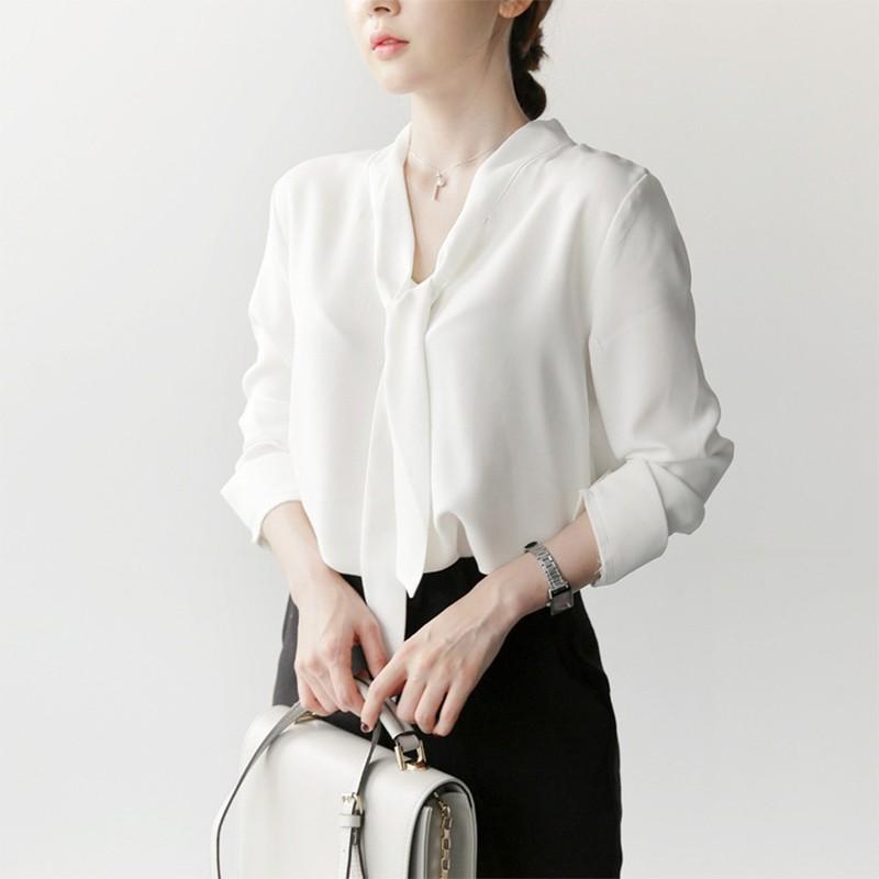 Korean White Long Sleeve Chiffon Women Ol Blouse Women S Fashion Clothes Tops On Carousell