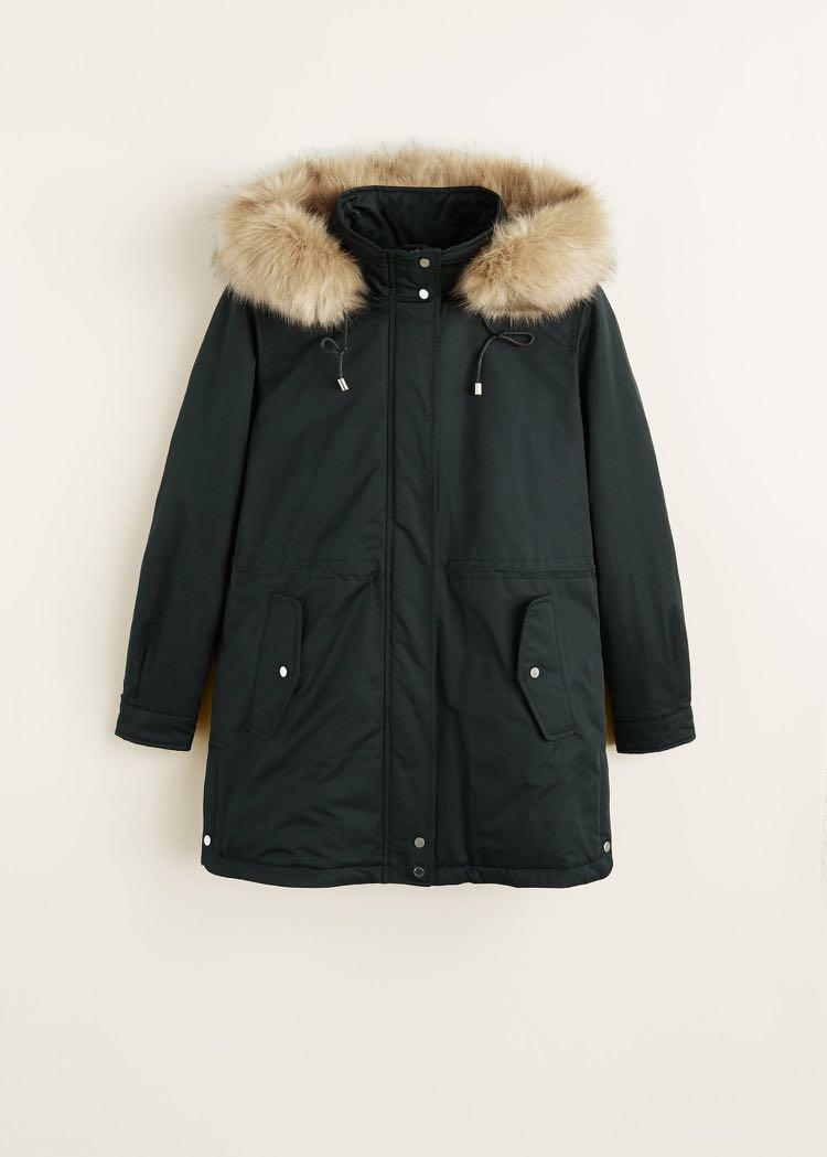 Mango fur hooded parka top