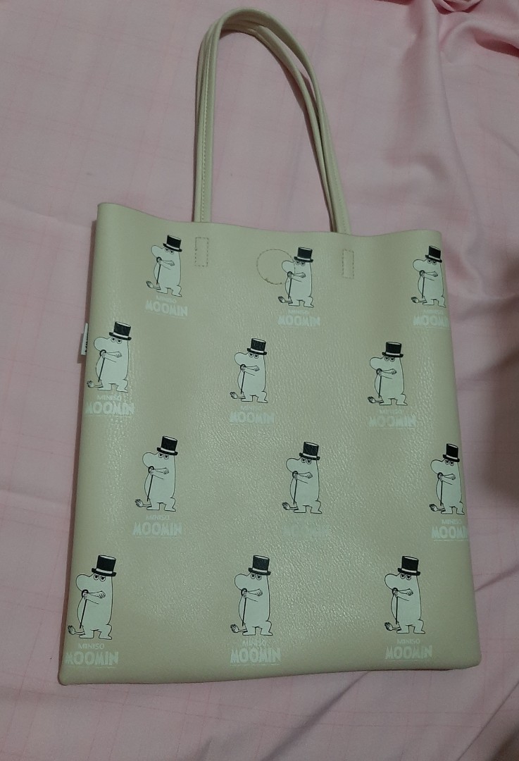 Miniso Moomin beige pleather tote bag rare faux leather vegan shopping  Finnish