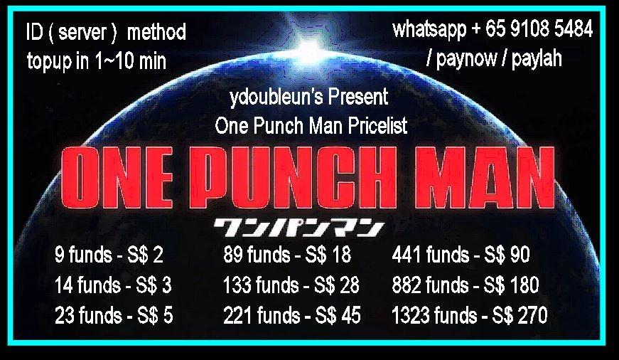 One Punch Man Instant Top Up Id Method Hp 9108 5484 Toys Games Video Gaming In Game Products On Carousell - one punch man opening 1 roblox id