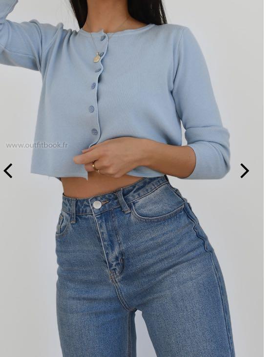 blue cropped cardigan