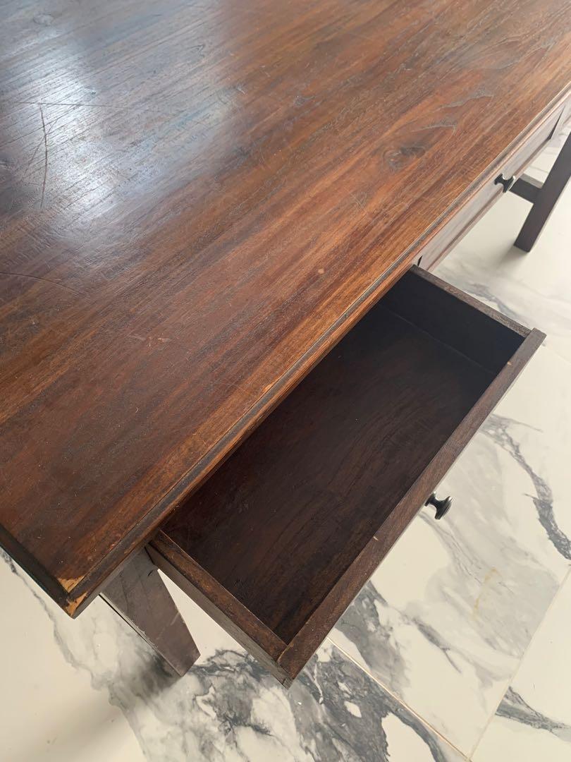 Study table (Category: Tables & Sets) located in Singapore. Submitted by celinecycles (Listing ID 1018105095, Image 2). Description: This solid wood study table comes with 3 drawers. Would fit well into your study room Please offer your best price Self collection @ gentle drive (Novena) 1490L x 830W x 760H (mm).