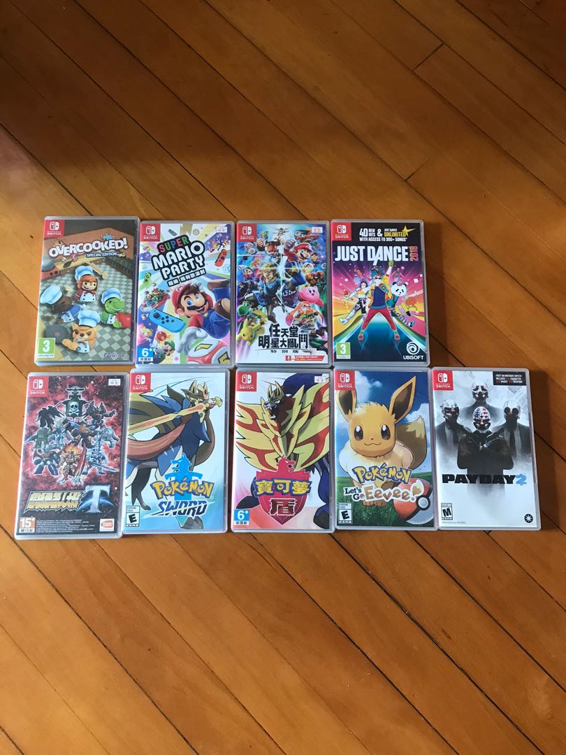 Switch Games (Mario Kart, Party, 大亂，12switch, overcooked, 劍，盾，Just Dance, 伊貝，機器人大戰）