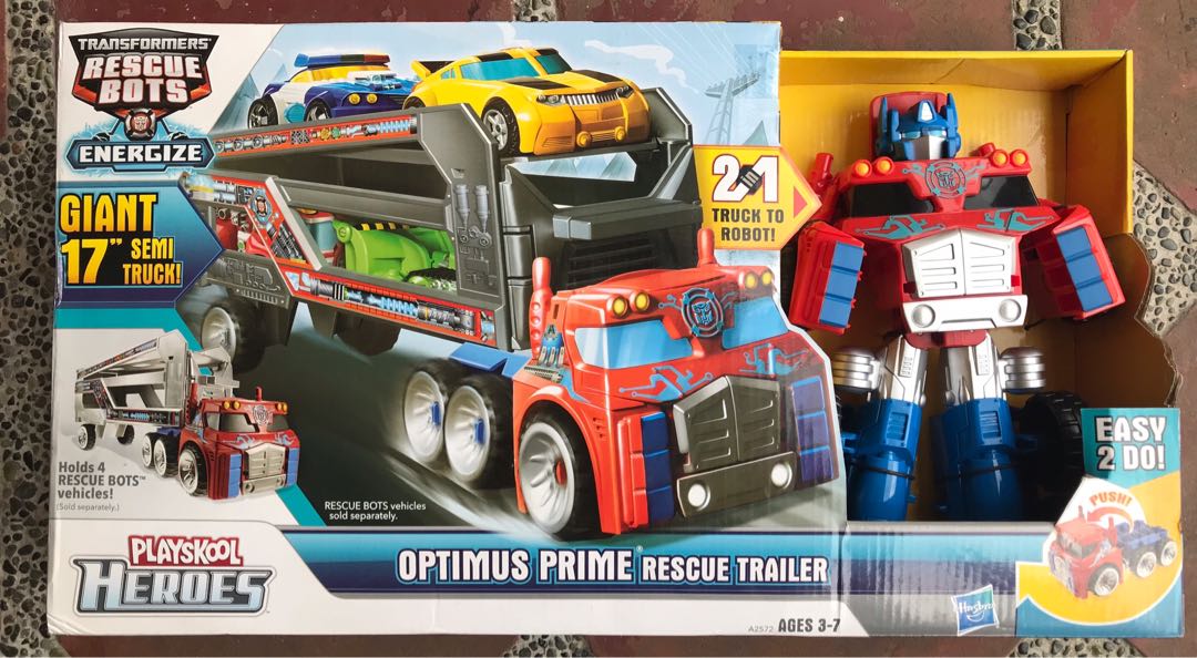 transformers playskool heroes rescue bots optimus prime with rescue trailer