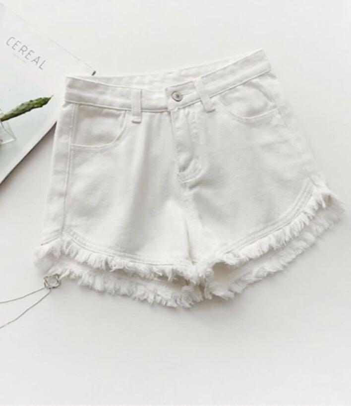 White Frayed Denim Shorts Women s Fashion Bottoms Shorts on