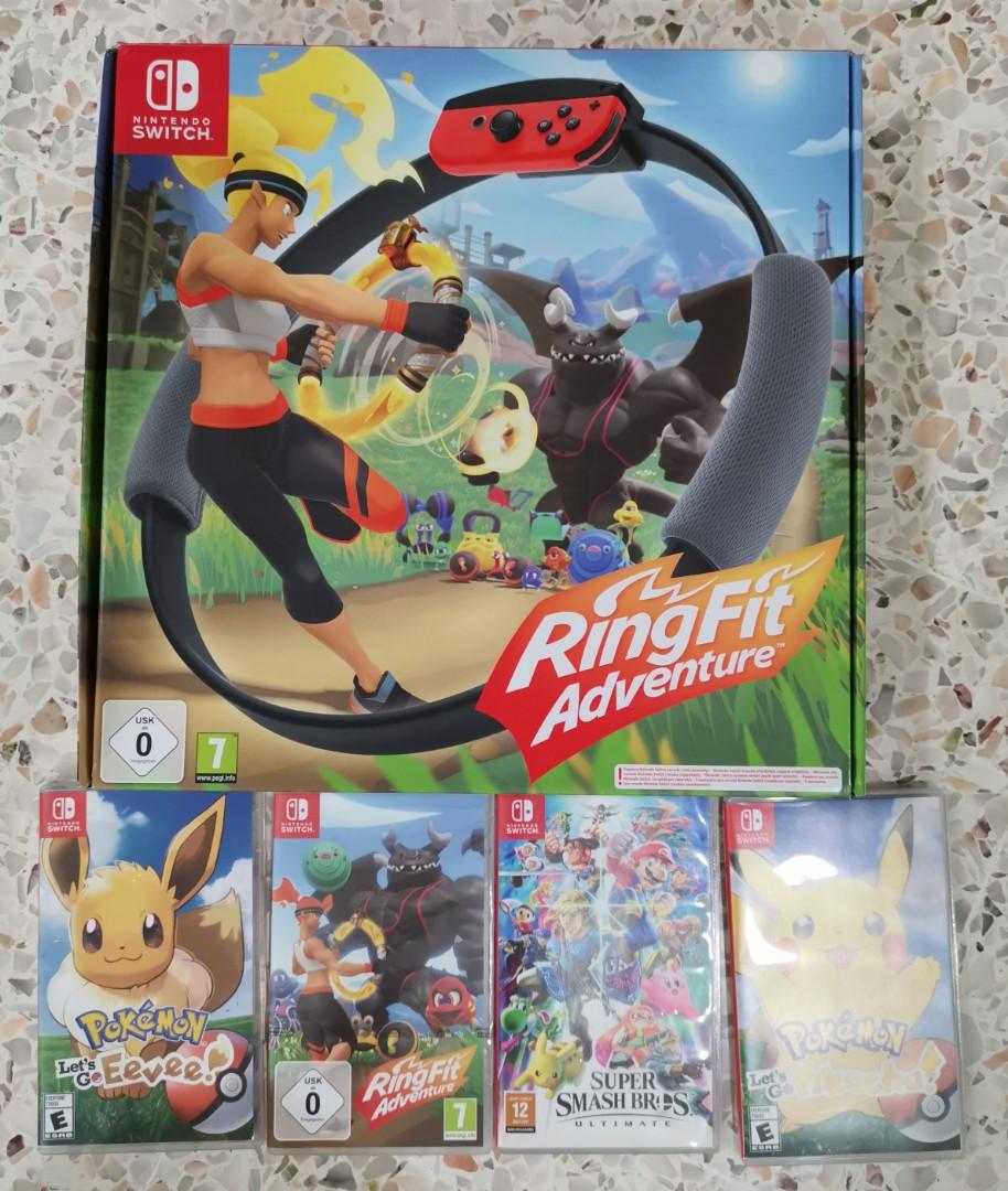 Wts Ringfit Set Ssbu Pokemon Let S Go Eevee Pikachu Video Gaming Video Games On Carousell