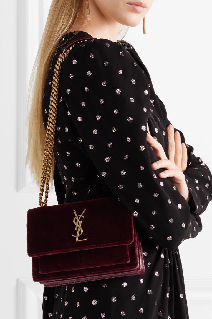 YSL SUNSET BAG MAROON SUEDE