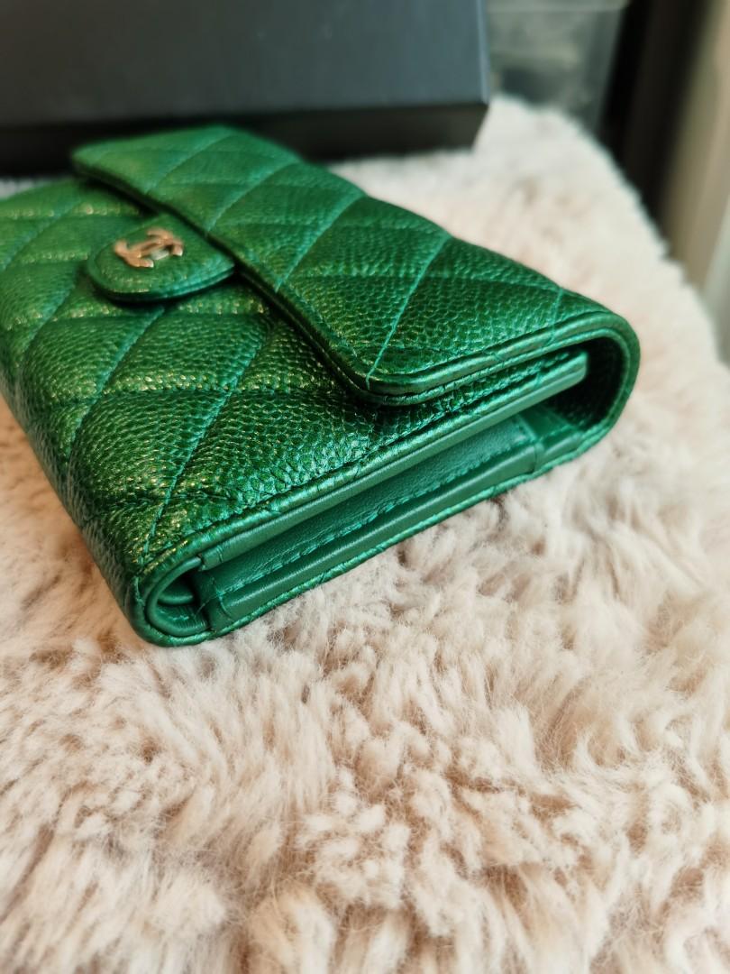 18S Chanel Emerald Green Wallet, Luxury, Bags & Wallets on Carousell