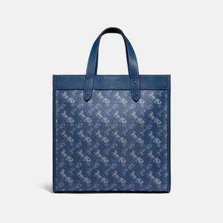 全新品 專櫃新款 COACH HORSE AND CARRIAGE 藍色印花FIELD手提包 托特包 肩背包 斜背包