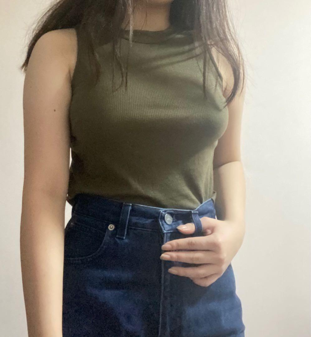 green mock neck top