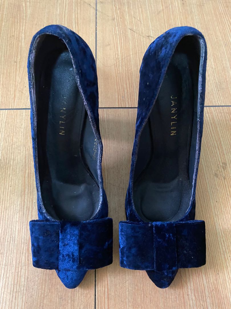 blue velvet heels