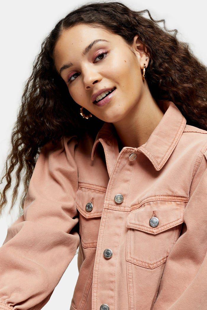BNWT Topshop considered denim crop jacket in blush Women s Fashion Tops Other Tops on Carousell