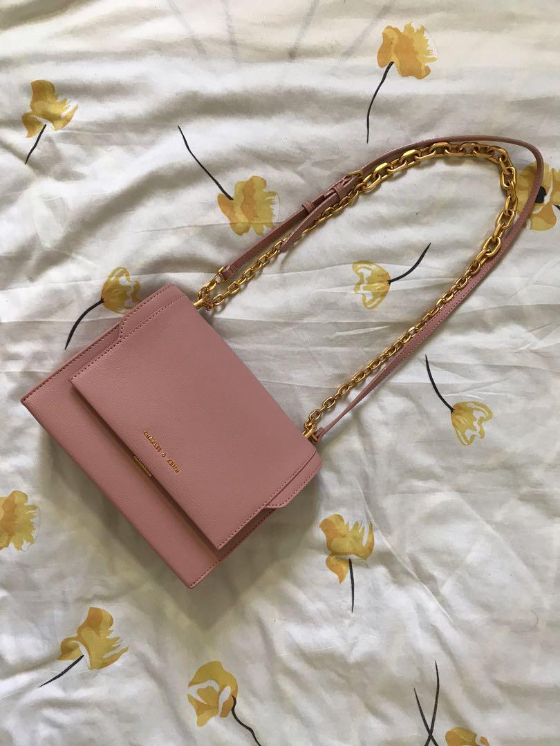 Charles Keith Chain Link Embossed Crossbody Bag