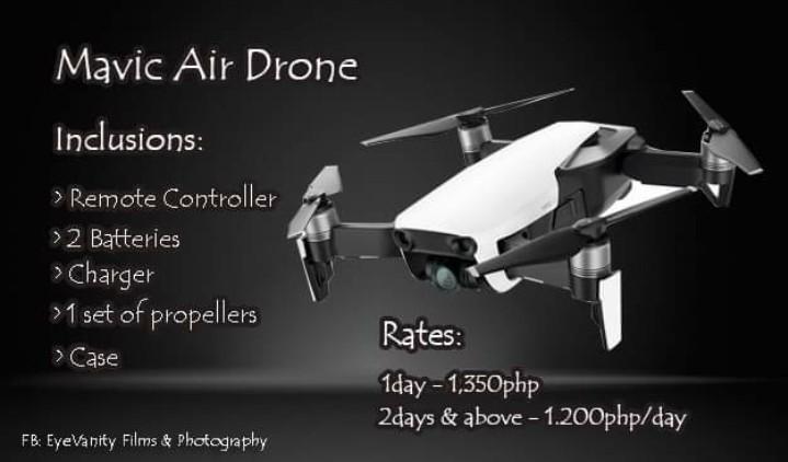 DJI MAVIC FOR RENT! (Category: Drones) located in Valenzuela. Submitted by salecollectionph (Listing ID 1018356845, Image 1). Description: High-end drone to capture stunning aerial photos and videos‼️ DJI Mavic for RENT! 1 day rental = 1,350 2 days and more = 1,200per day No reservation fee needed 👍 Requirements to rent: - Full payment upon meetup - security deposit - surrender 2 valid IDs - Signed contract.