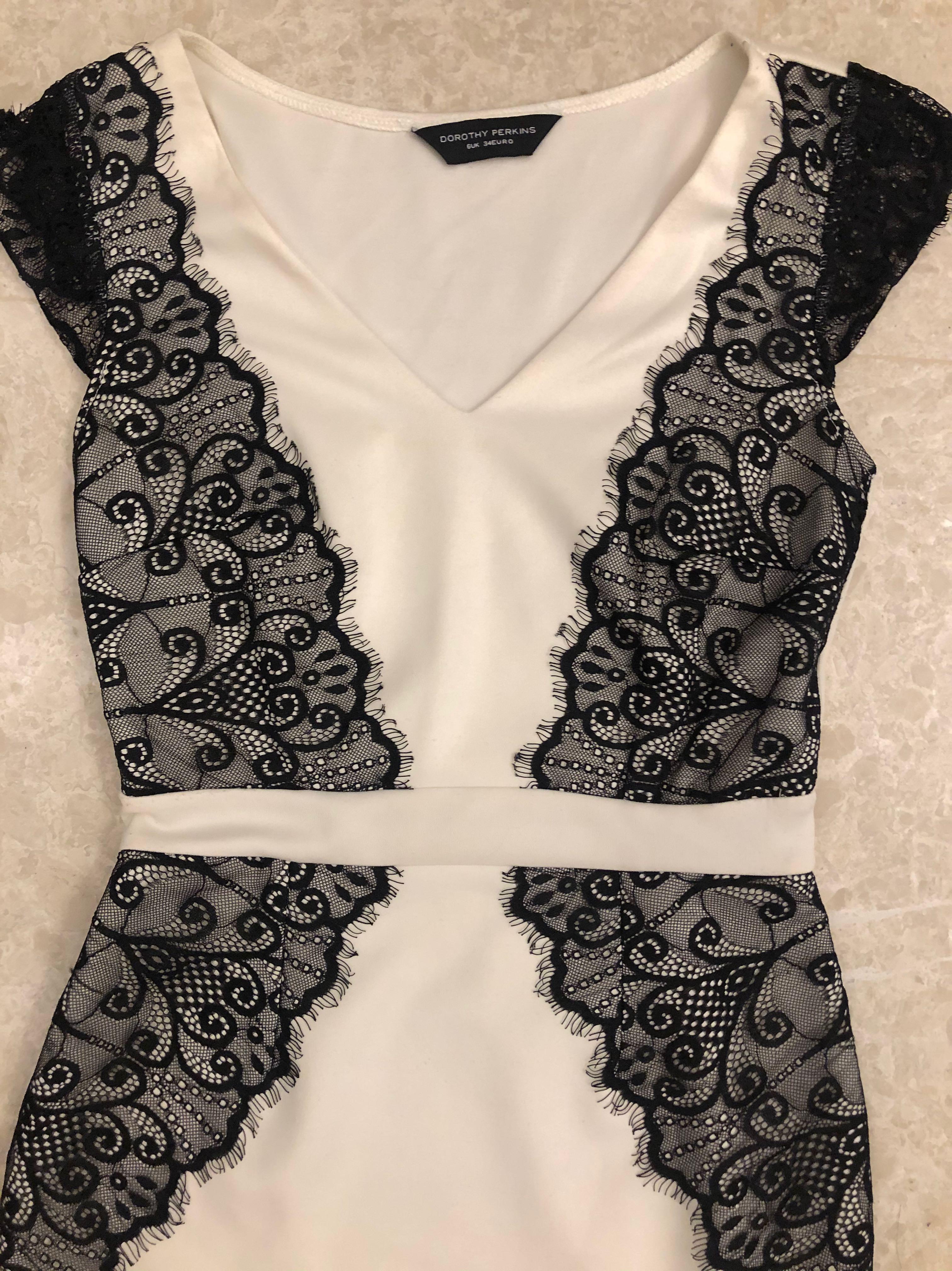 Dorothy Perkins White and Black Pencil lace dress Women s Fashion Dresses Sets Dresses on Carousell