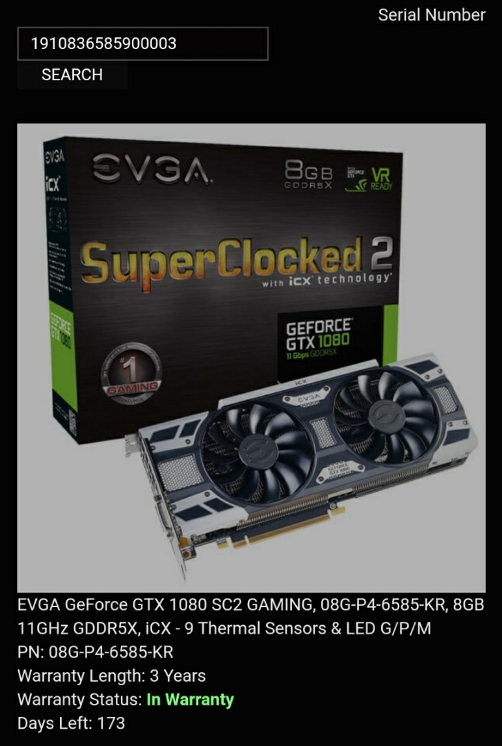 EVGA Nvidia Geforce GTX 1080 SC2 8GB 