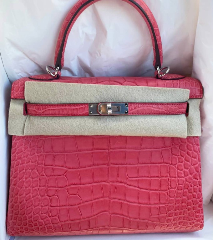 Hermes mini Kelly 2 5P bubblegum pink matte croco phw