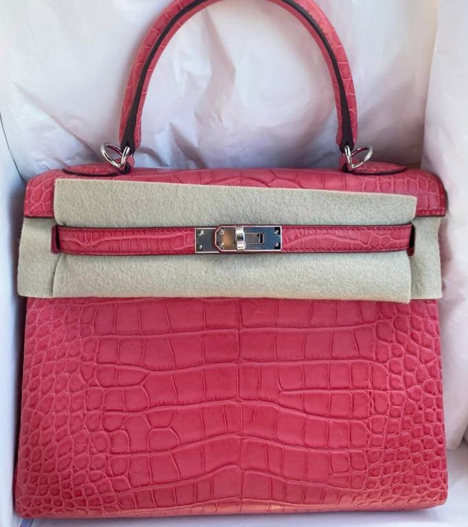 Hermes Kelly 25 HSS Vanilla/Kraft Matte Alligator Croc Permabrass