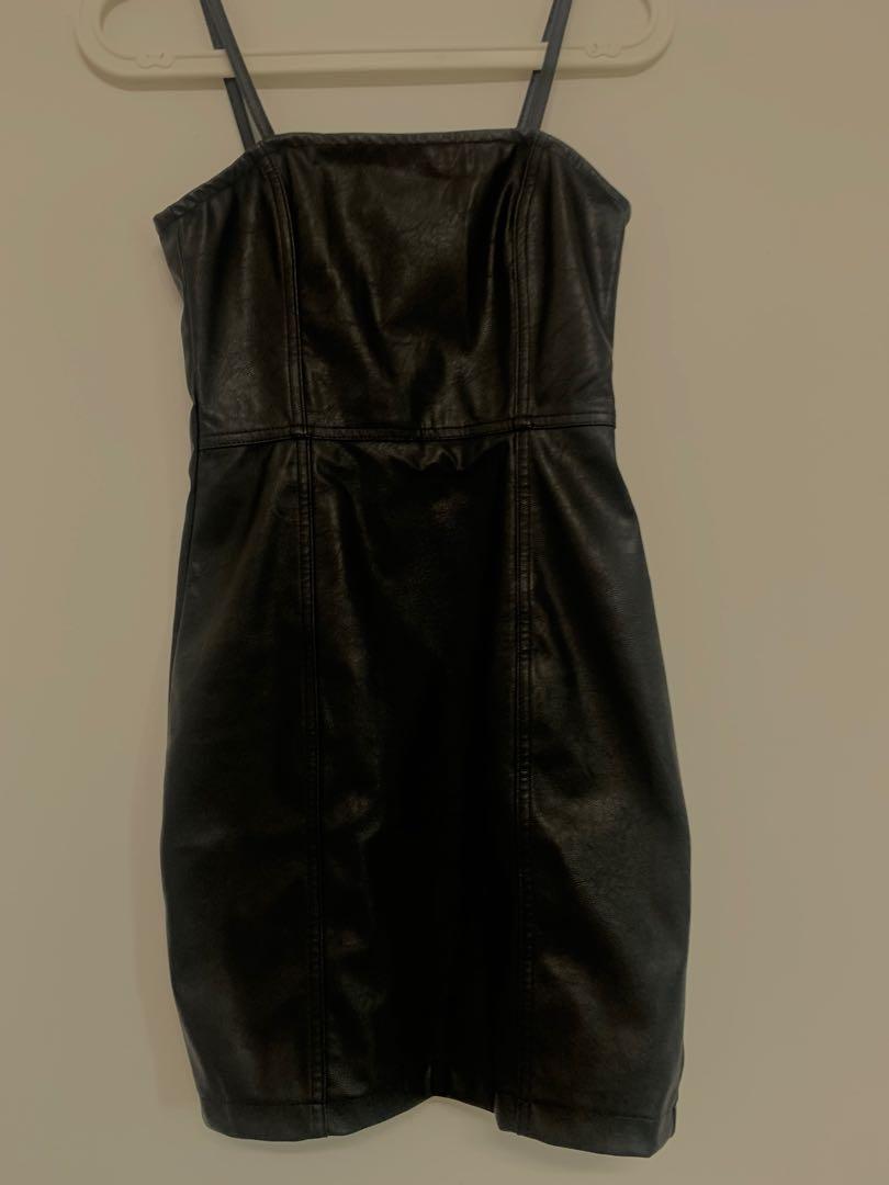 h&m black leather dress