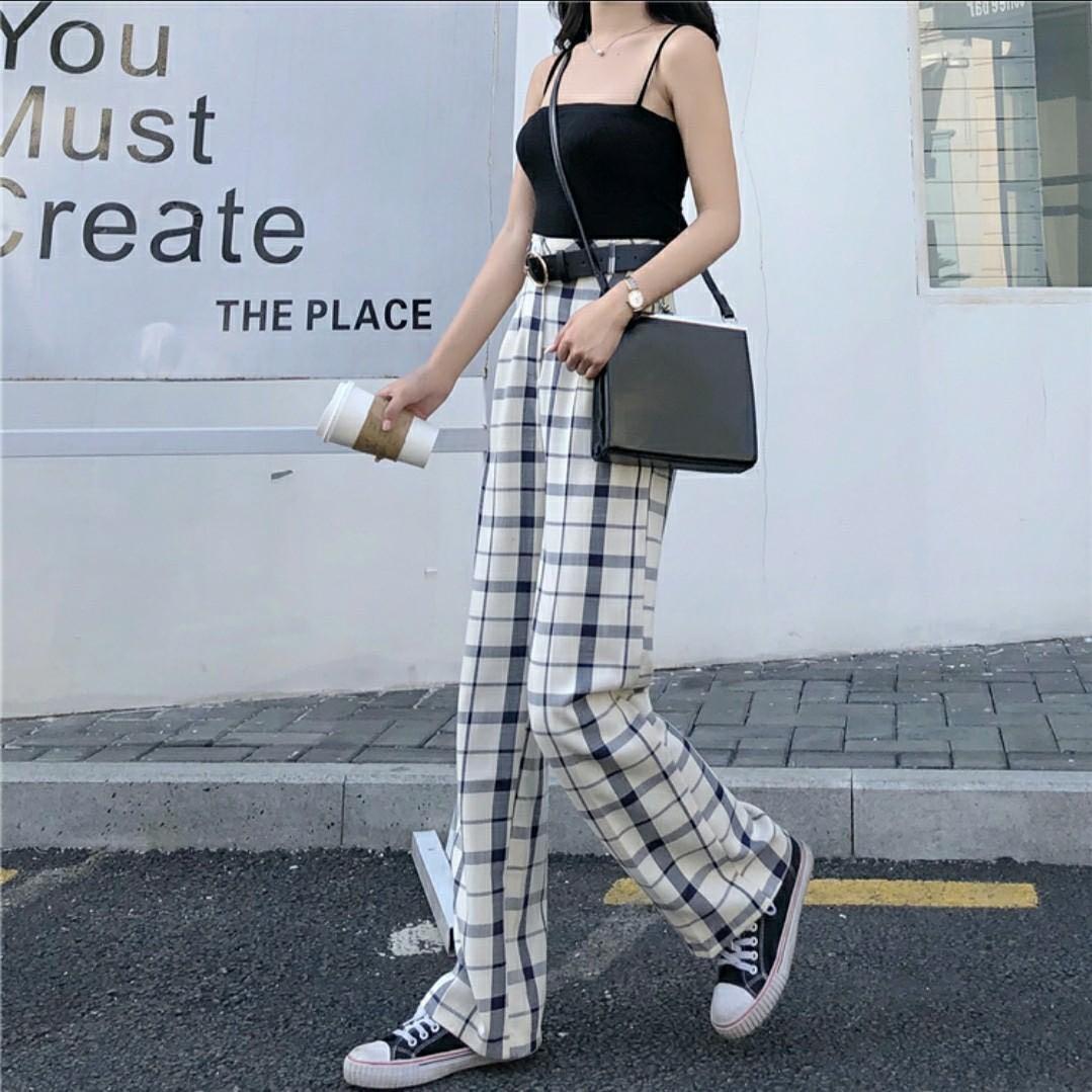 High waisted checkered pants best sale