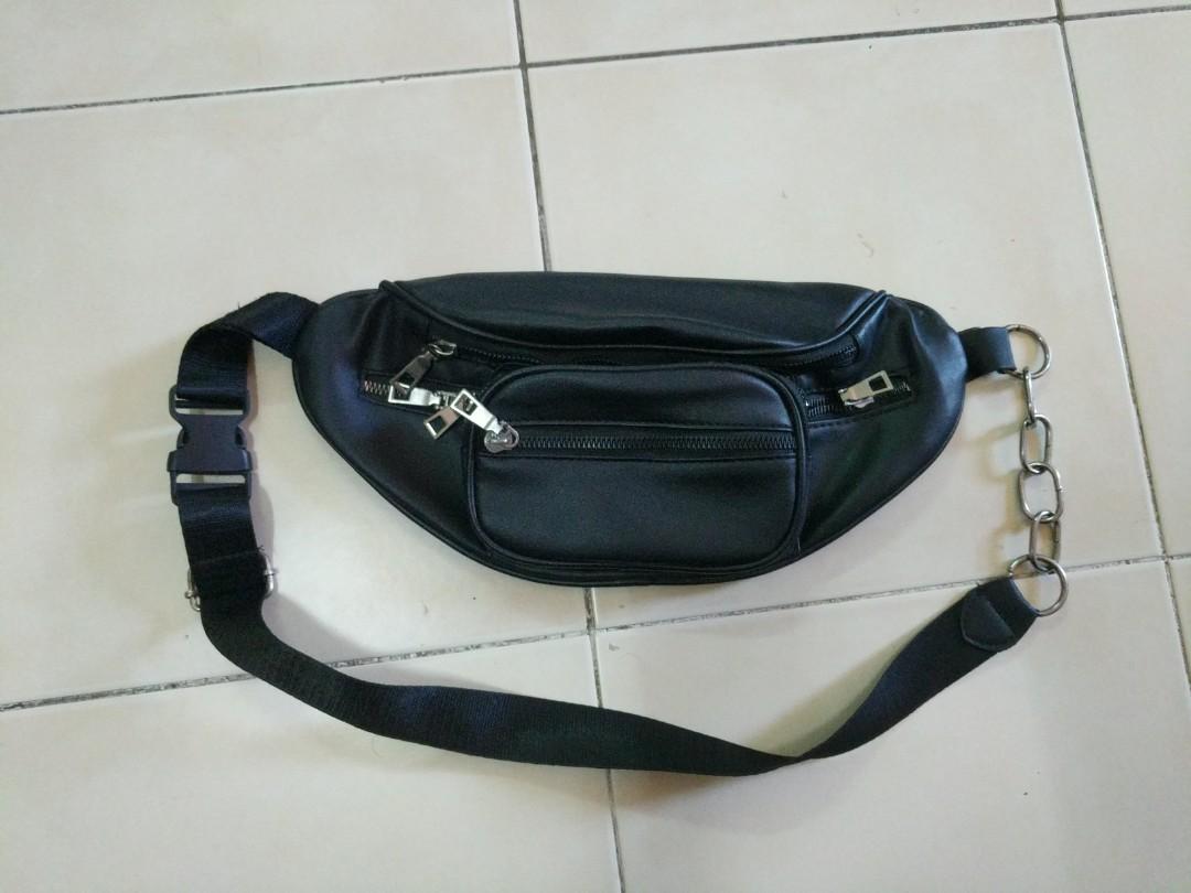 plain black waist bag