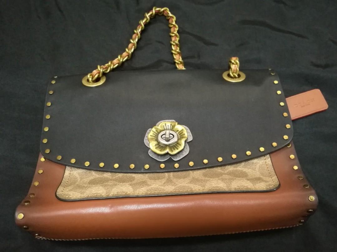 Preloved Coach Parker with Rivets and Snakeskin Details Handbag