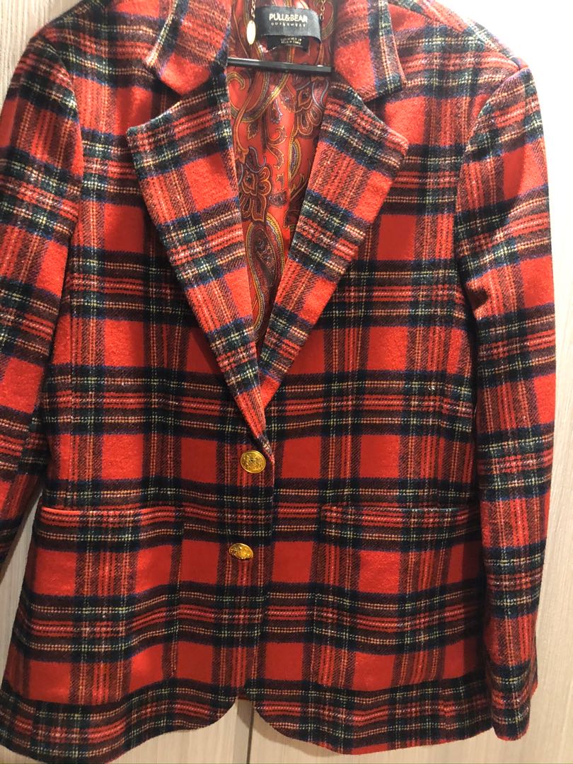 Red tartan blazer hot sale