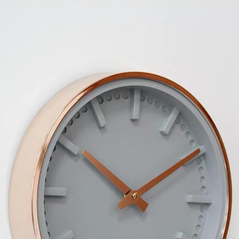 Rose Gold Wall Clock in Gray, Furniture & Home Living, Home Decor