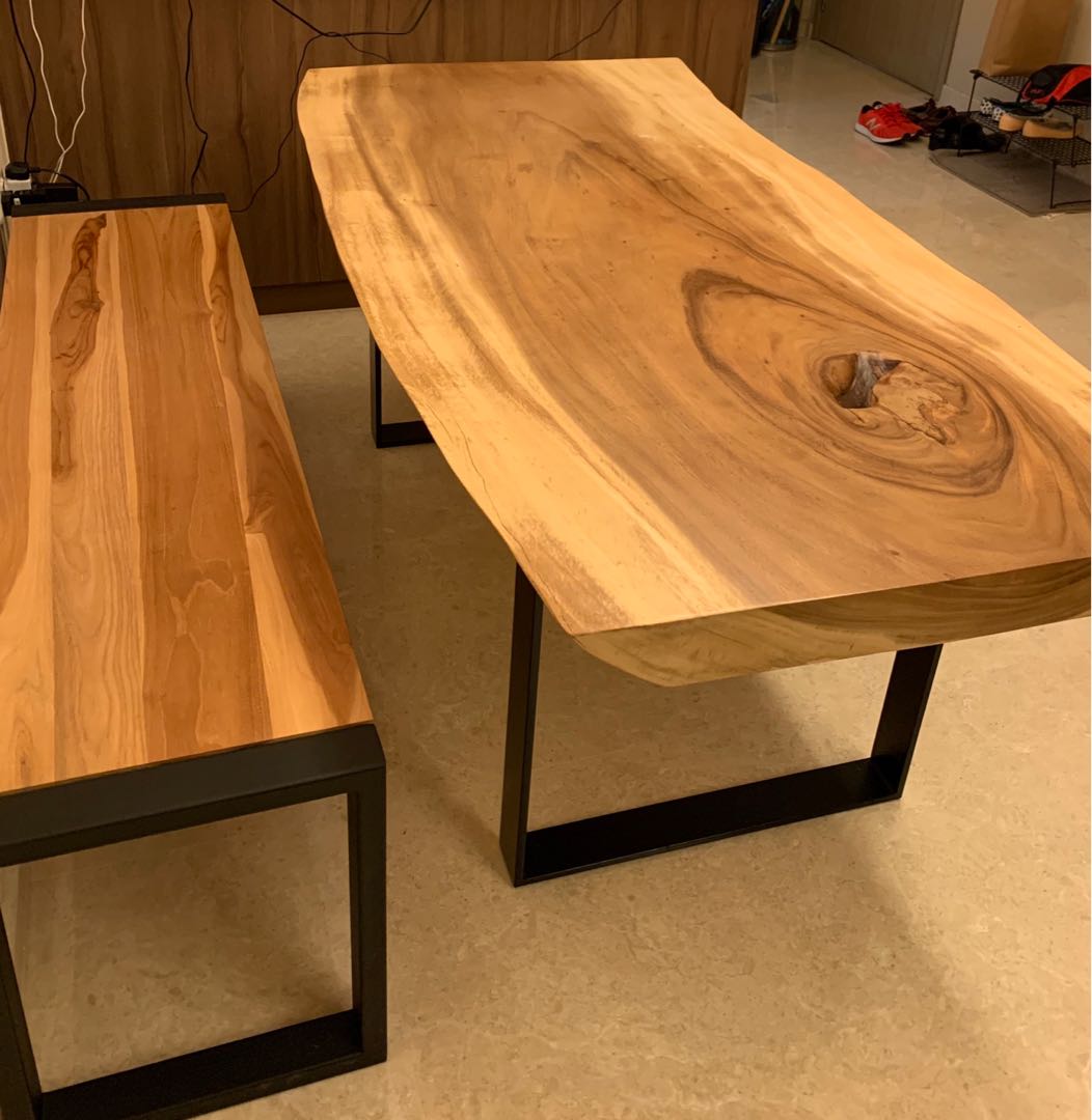 Suar Wood Dining Table And Bench Furniture Tables Chairs On Carousell