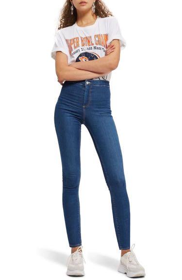 high waisted blue jeans topshop