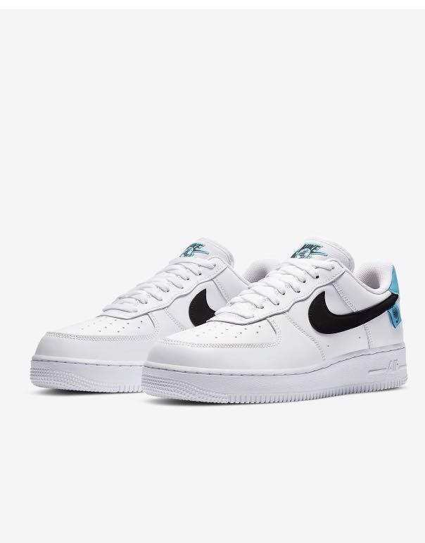 black blue and white air force ones