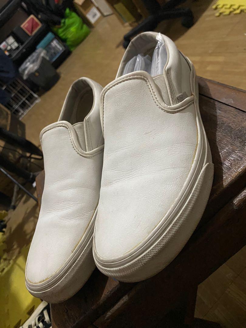 Mens white leather vans slip ons shop