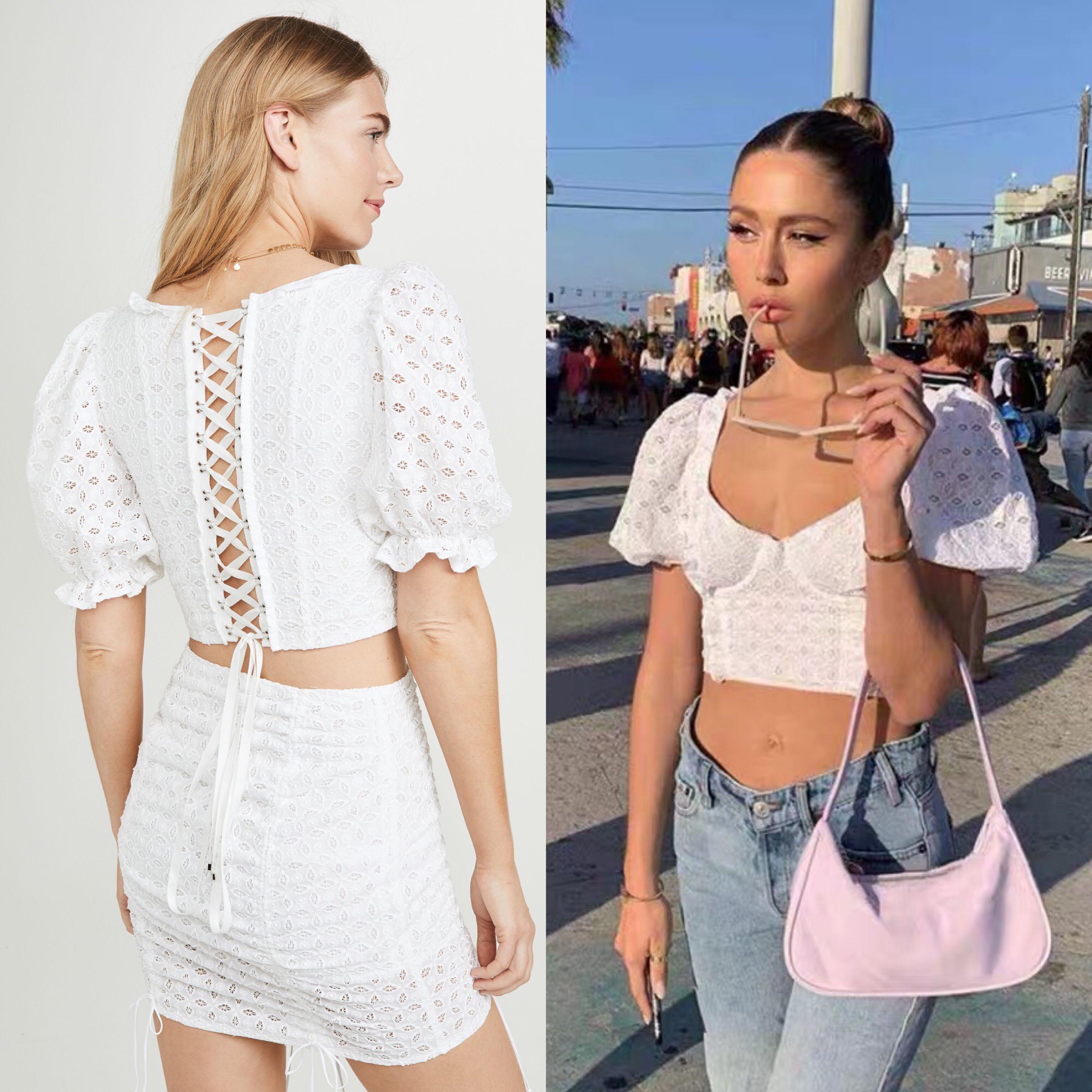 Dear Favorite White Crochet Lace Cropped Puff Sleeve Top