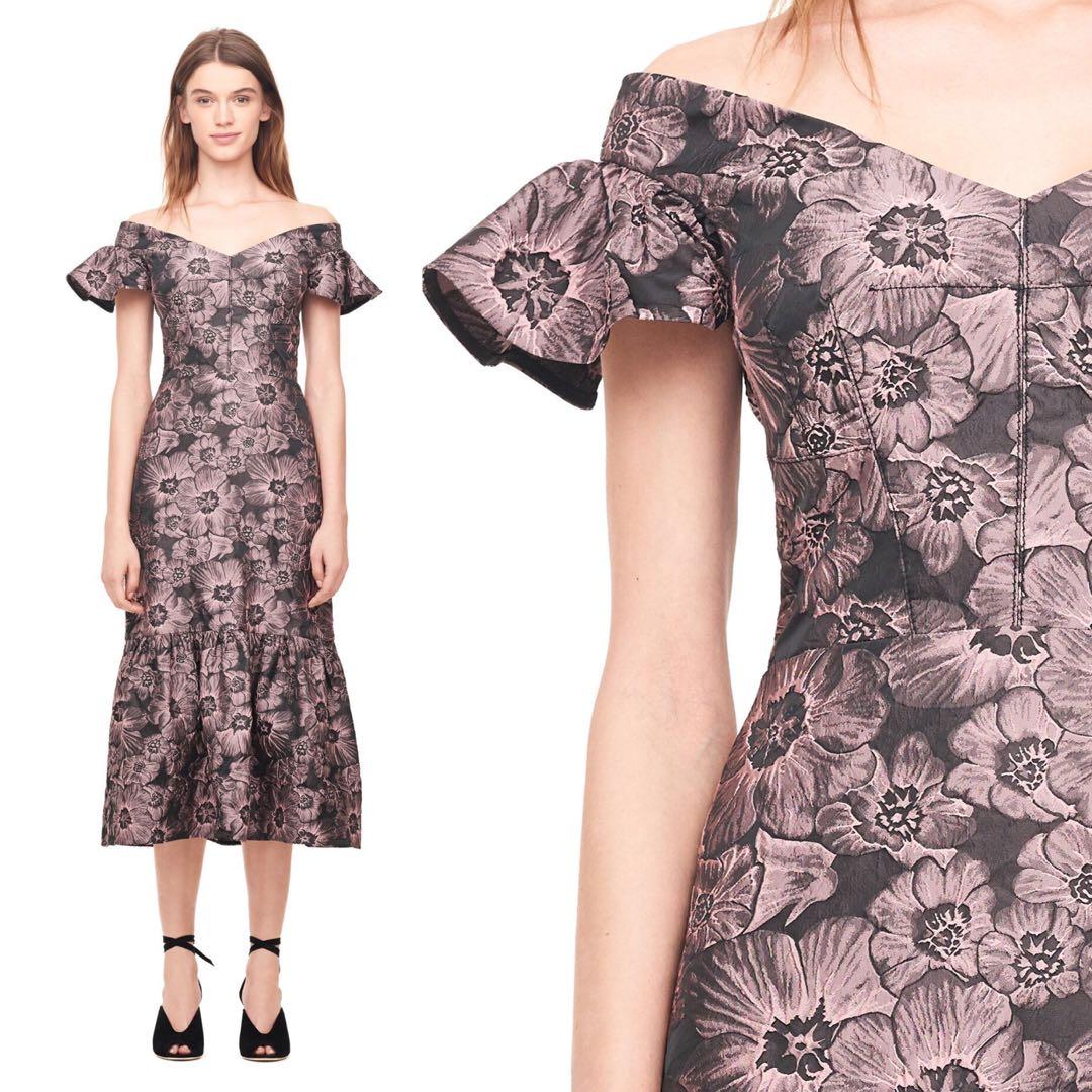 Rebecca Taylor Off The Shoulder Floral Jacquard Dress in Black Peony authentic RT ted baker
