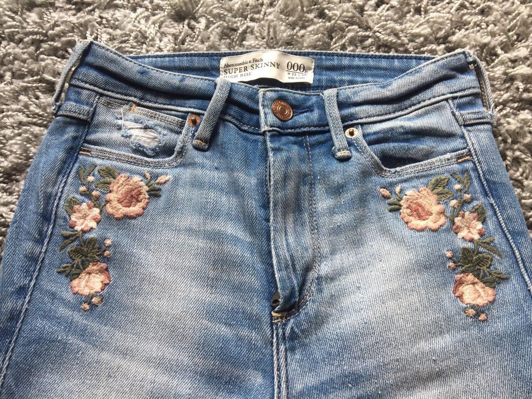 Abercrombie&Fitch Floral embroidered Ripped High Waisted Skinny Jeans ...