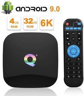 Android 9.0 TV Box, Q Plus Android Box 4GB RAM 32GB ROM H6 Quad Core with USB 3.0 & TF Card Port, Smart WiFi TV Box Support 6K 3D/H.265
