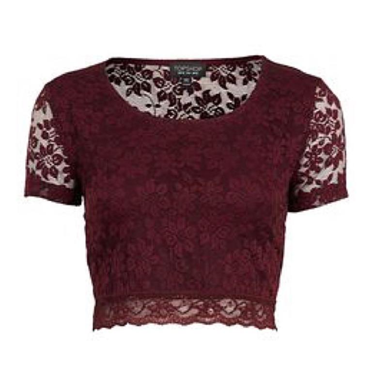 Authentic Topshop Burgundy Lace Crop Top Women S Fashion Tops Sleeveless On Carousell