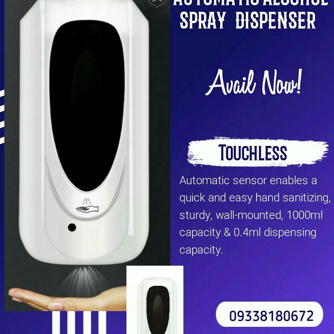 Automatic alcohol spray dispenser 1000ml (Category: Health Food, Drinks & Tonics) located in Las Pinas. Submitted by modish8 (Listing ID 1018614964, Image 1). Description: Touchless, sturdy, easy to use alcohol spray dispenser 1000ml. Delivery: via lalamove.