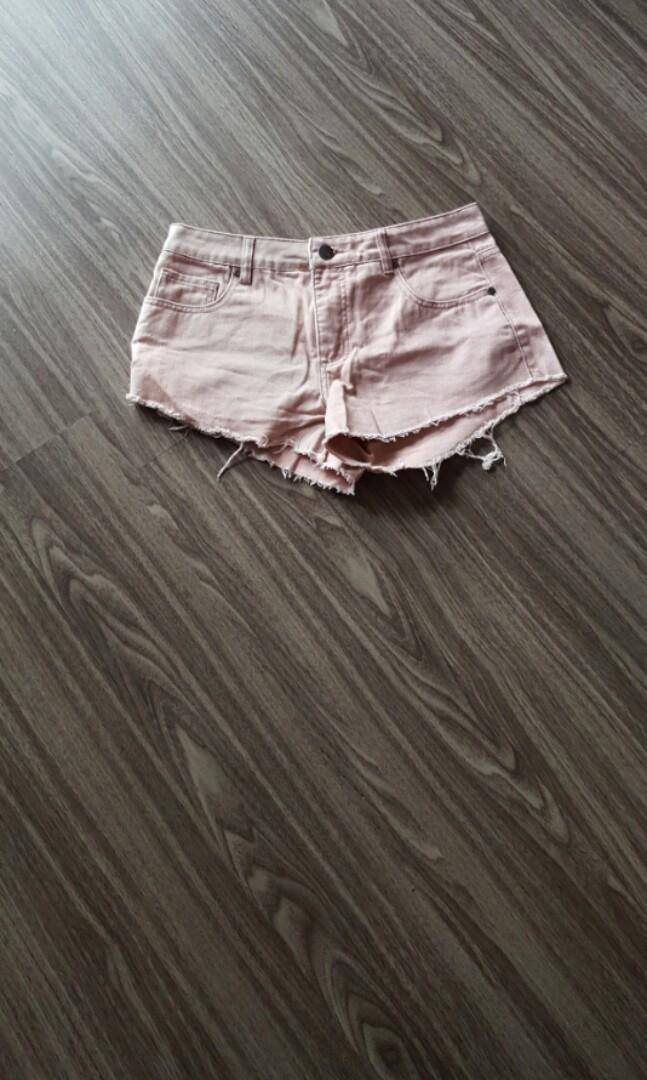 baby pink denim shorts