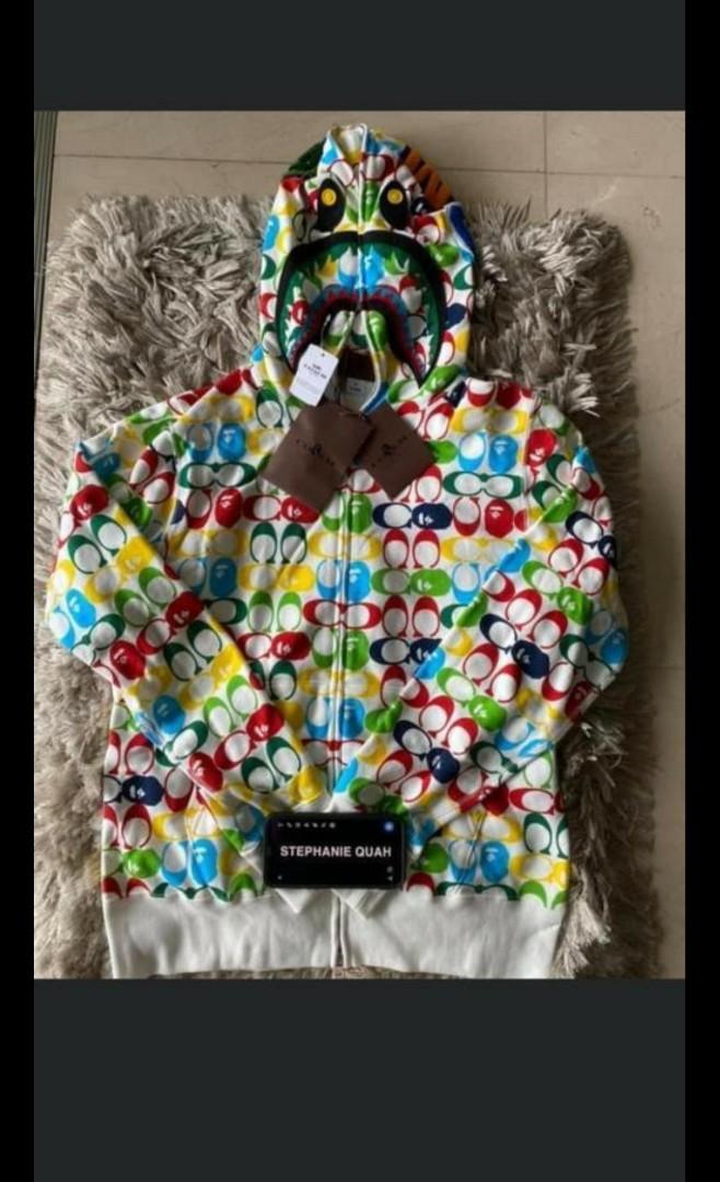 Bape X Coach shark full zip hpodie multicolour, Men's Fashion