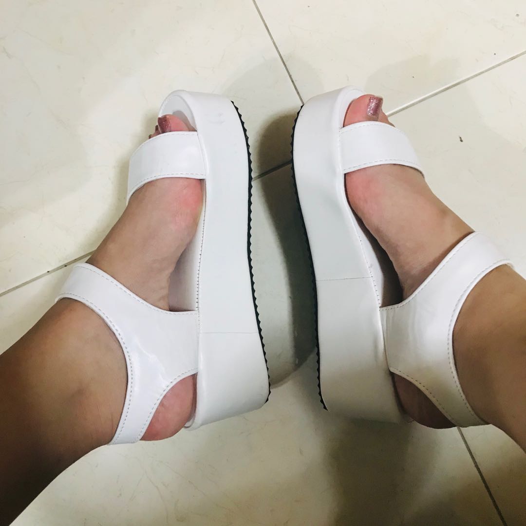 white chunky platform sandals