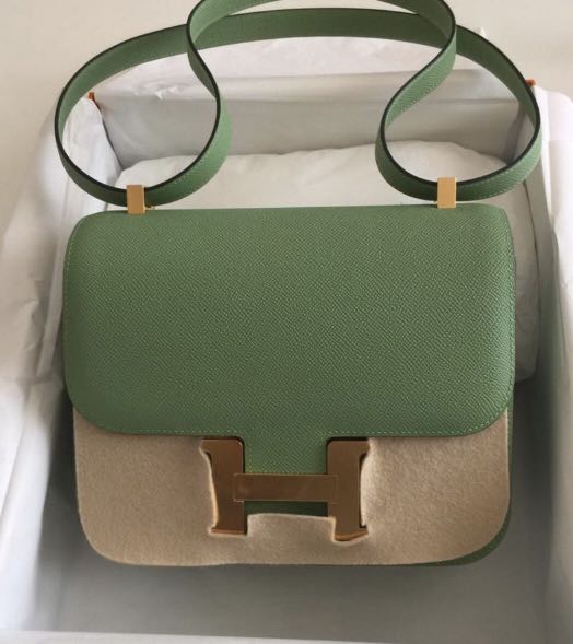 Hermes Constance mini Vert criquet Epsom leather Silver hardware