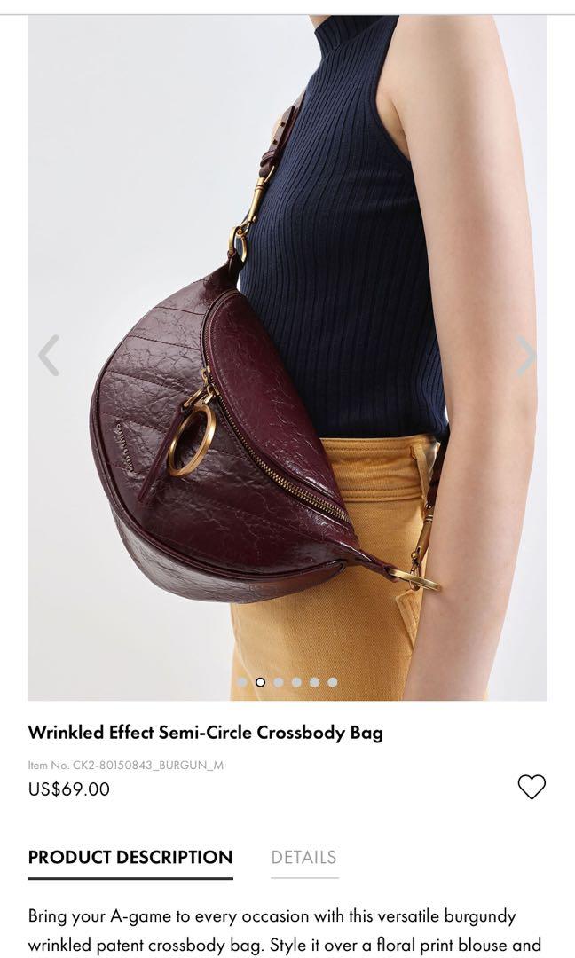Charles Keith Wrinkled effect Semi Circle Crossbody Bag