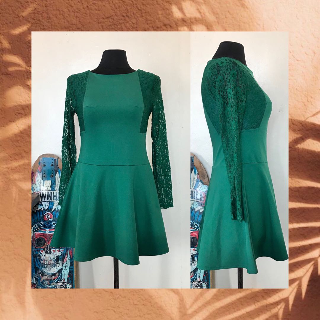green lace dress long