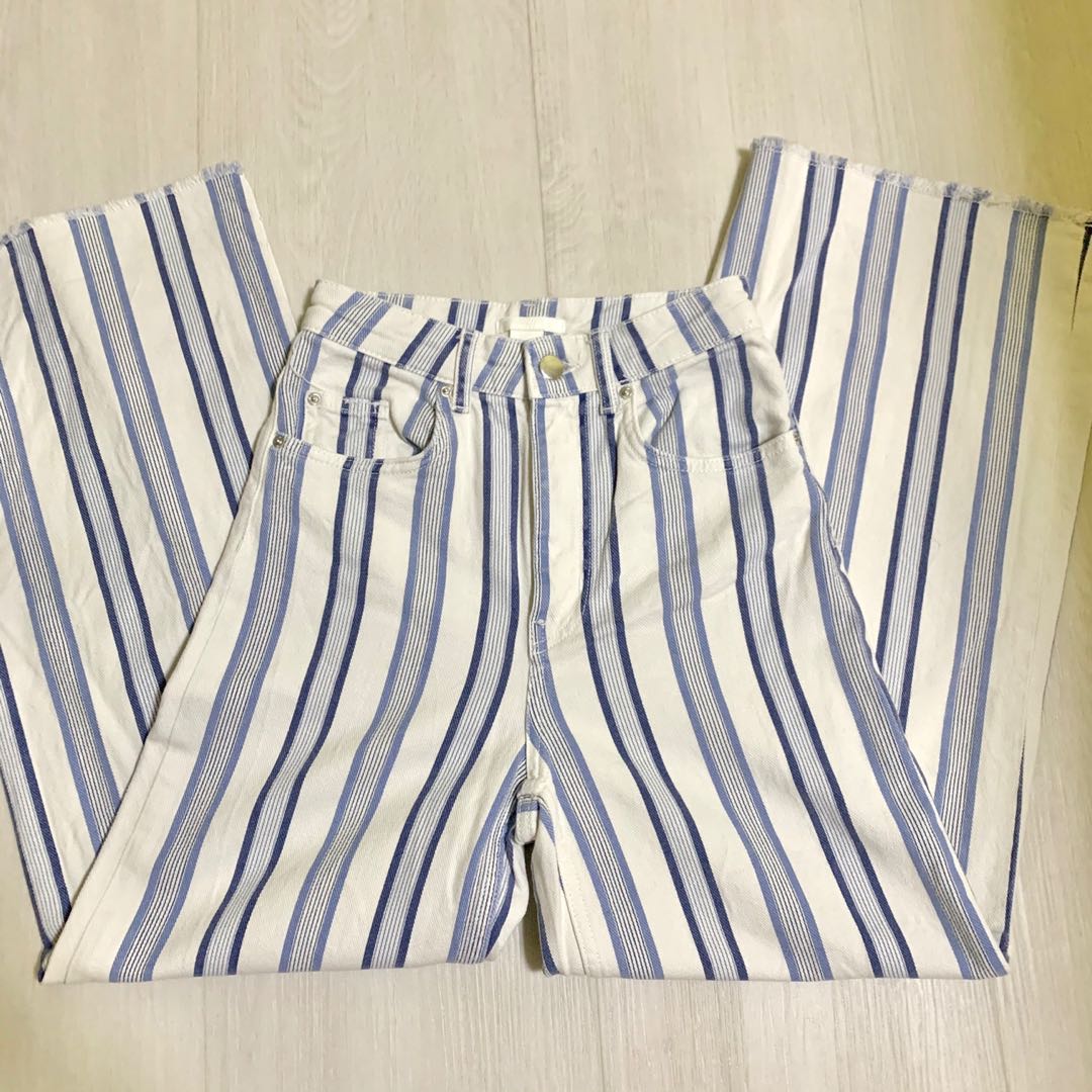 H&m blue and on sale white striped pants